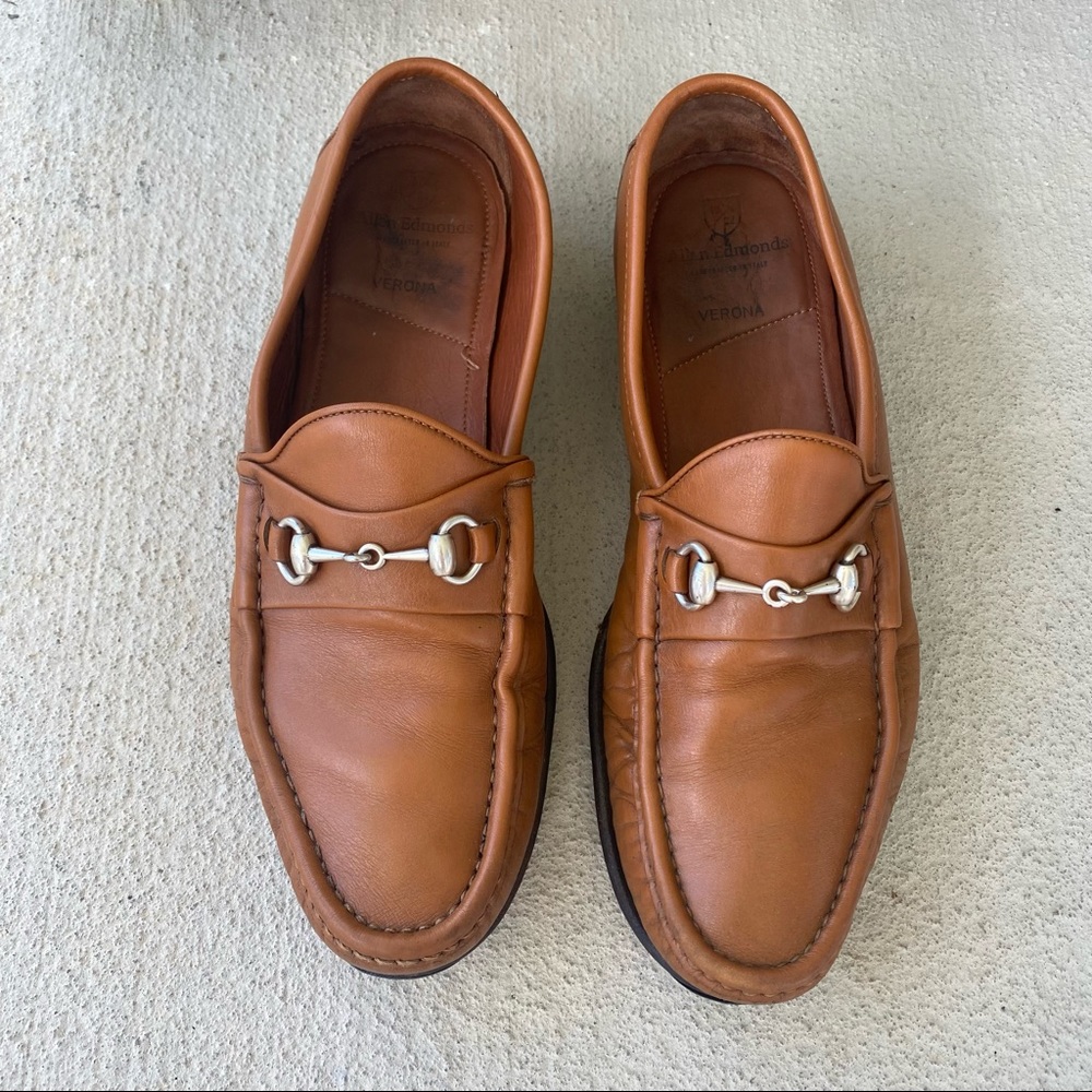 Allen Edmonds Verona Italian Loafers Men’s Size 8.5 D Saddle Tan Walnut Horsebit - Picture 3 of 11